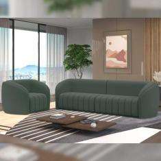 Conjunto Sala de Estar Sofá 332cm 4 Lugares e Poltrona Adam Veludo Cin