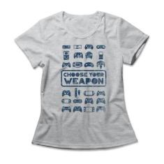Camiseta Feminina Choose Your Weapon - Studio Geek, 2G, Mescla cinza