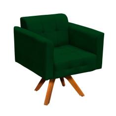 Poltrona Giratória Elisa Suede Verde Base Madeira