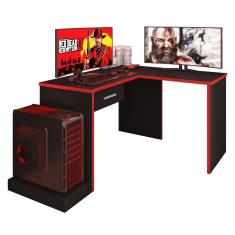 Mesa Gamer Em L Drx9000 Espresso Móveis Preto/vermelho