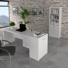 Conjunto Home Office 3 Peças Escrivaninha 3 Gavetas Estante E Balcão 2 Portas Espresso Móveis Branco