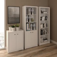 Conjunto Home Office 3 Peças Com 1 Balcão 1 Armário 1 Estante Tecno Mobili Branco