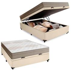 Cama Box Baú Casal Sintético + Colchão De Molas Ensacadas Portobel Ipa