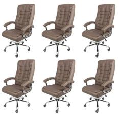 Kit 6 Cadeiras para Escritorio Presidente com Mola Ensacada Estofada em Sintético Oslo 3321 Café