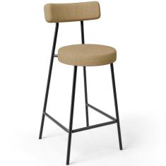 Banqueta Baixa Para Cozinha Sala De Jantar Bar Bancada Milão L02 Linho Bege Escuro - Lyam Decor