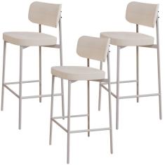 Kit 03 Banquetas Alta Bar Cozinha Sala De Jantar Aço Branco Kaira C01 Linho Palha - Lyam Decor