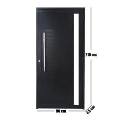 Porta Lambril De Alumínio 210 X 90cm Com Puxador E Visor Linha 30 Lado Direito Preto