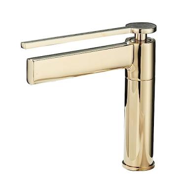 Imagem de Torneiras de lavatório Torneira de banheiro montada no convés Misturador de latão Manípulo único Torneira quente e fria Misturador de pia Torneira de lavatório vaso sanitário, dourado curto