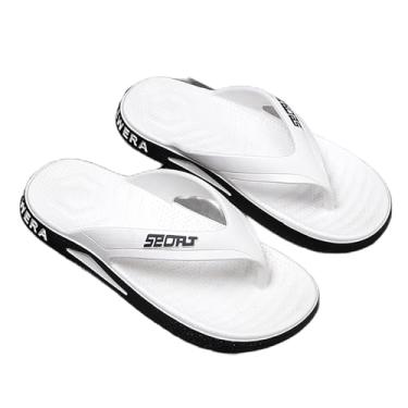 Imagem de Chinelos masculinos para praia e verão, sandálias tanga em cunha, chinelos confortáveis ​​para piscina ao ar livre (Color : White, Size : 45 EU)