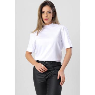 Imagem de T-Shirt Blusa Feminina Miia Gola Alta Manga 3/4 Branca-Feminino
