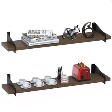 Imagem de 2 Prateleiras De Madeira Estilo Industrial Suspensa Max50pm - MetalCro