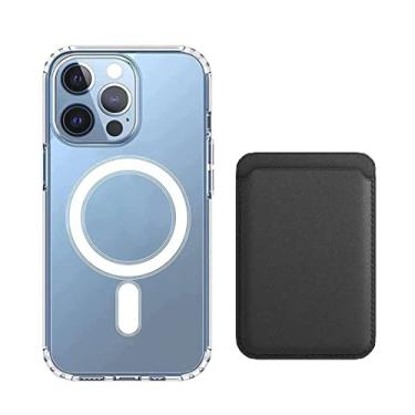 Imagem de Tahamus [2 em 1] Capa magnética transparente + porta-cartões de couro magnético compatível com acessórios Magsafe para iPhone 16 Pro Max - 6,9 polegadas