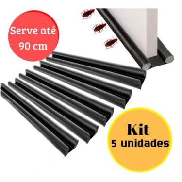 Imagem de Kit com 5 Veda Porta de 80 cm a 90 cm Impermeável Ajustável Preto Cont