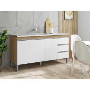 Imagem de Balcão de Cozinha para Pia Andréia 160cm Amêndoa/Branco S/ Tampo - AJL