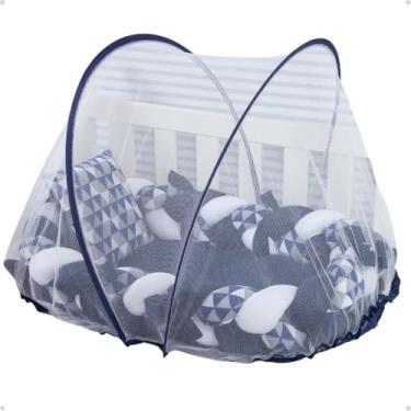 Imagem de Mosquiteiro Tule Elástico Com Ninho Redutor Berço Portátil (Marinho - Triângulo)