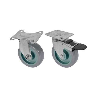 Imagem de Kit 2 un roda rodízio fixo giratório trava pvc bp 3 pol 75mm - AJAX