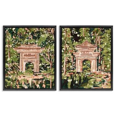 Imagem de Stupell Industries Veiled Sanctuary Architecture Conjunto de tela flutuante emoldurada preta de 2 peças por Melissa Wang, 17 x 21