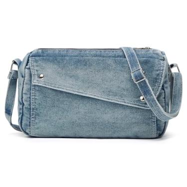 Imagem de 2025 Bolsa de ombro jeans moderna bolsa mensageiro de lona para mulheres, bolsa tiracolo retrô, Azul claro