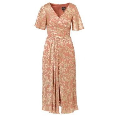 Imagem de Adrianna Papell Vestido midi drapeado com folha de alumínio, Coral/dourado, 48