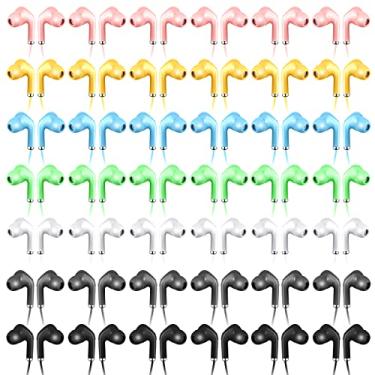 Imagem de Pacote com 50 fones de ouvido a granel com microfone, cores sortidas, fones de ouvido para estudantes, sala de aula, fones de ouvido com fio com plugue de 3,5 mm para crianças, adultos, biblioteca