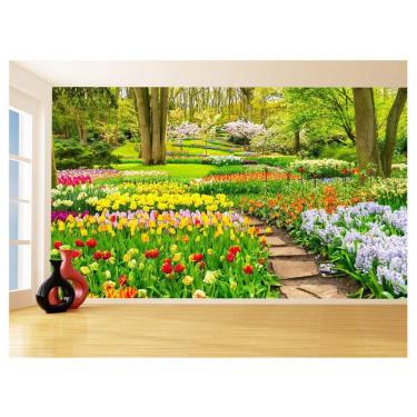Imagem de Papel De Parede Jardim Flores Coloridas Pedras 3,5M Jjp50