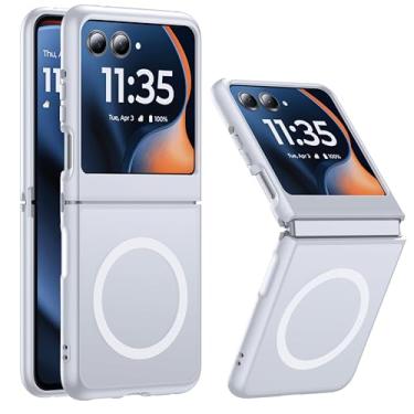 Imagem de FNDMIL Capa magnética para Motorola Razr 2025/Motorola Razr 2024 compatível com MagSafe translúcido fosco estrutura integrada fina para Motorola Razr 60/50, branca