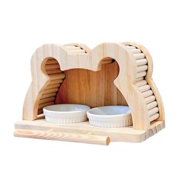 Imagem de IEUDNS Prato de alimentação para pássaros, copos, bebedouro com gaiola de madeira, tigela de comida e água para calopsitas, periquitos, papagaios e