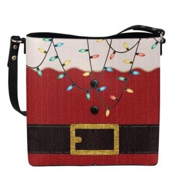 Imagem de HUGS IDEA Hoho Bolsa feminina transversal de couro Laides Bolsa de ombro, Estampa vermelha de Natal, Large