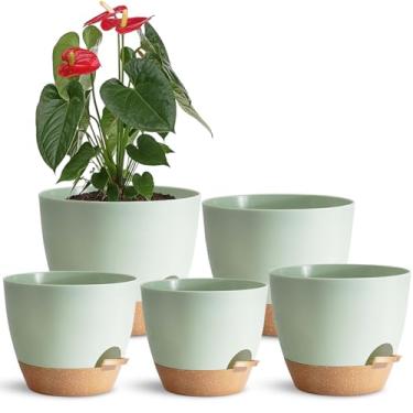 Imagem de SE SUN-E Vaso de plantio autoirrigável para todas as plantas da casa Vasos de flores de plástico verde com orifício de drenagem Vaso de plantas autoirrigável ideia de presente para decoração de casa vasos de suculentas