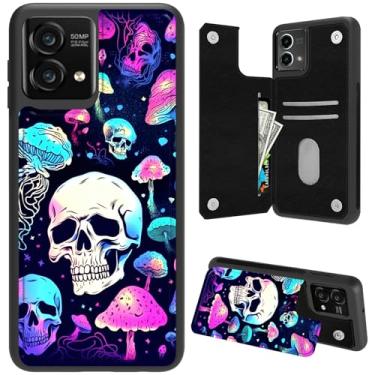 Imagem de DIGTIALL Capa carteira para Moto G Stylus 5G 2023 com porta-cartões e proteção RFID para mulheres e homens, capa protetora flip à prova de choque de couro PU para Moto G Stylus 5G 2023, caveira de