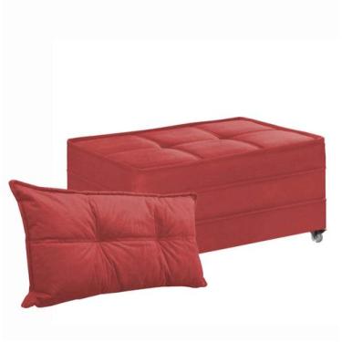Imagem de Pufe Cama Solteiro Dobrável Com Almofada - Due Decor, Suede Vermelho
