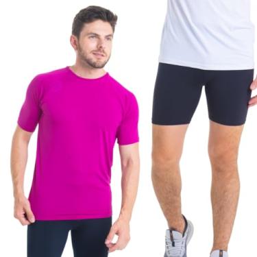 Imagem de Conjunto Camiseta Curta e Bermuda Térmica Segunda Pele Trygg Proteção UV50+ (P, Roxa - Preta)