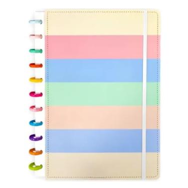 Imagem de Caderno Inteligente A4 Grande, 80 Folhas Pautadas, Capa Dura com Listras Tons Pastéis, 11 Discos, Folhas Removíveis, 21x30cm