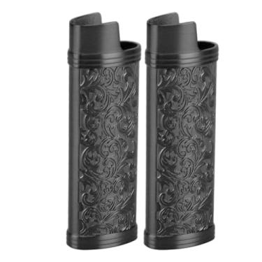 Imagem de Akozon 2 Peças Capa de Isqueiro de Liga de Zinco Com Estampa Floral Estilo Vintage – Proteção Elegante para Seu Isqueiro (Preto)
