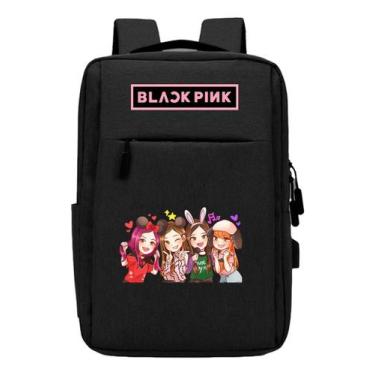 Imagem de Mochila Escolar Kpop Rosa Pink Black USB com Estampa DTF e Compartimen