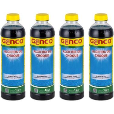 Imagem de Kit 4 Algicida De Choque 1 Litro Genco Limpeza Agua Verde