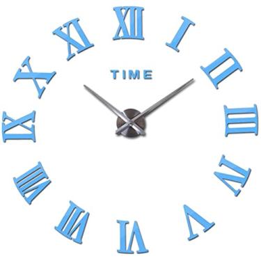 Imagem de Relógio de parede espelho acrílico 3D DIY relógio de quartzo relógios de natureza morta adesivos de sala de estar moderno relógio de parede para sala de estar (cor: ouro, tamanho: 119 cm) (azul