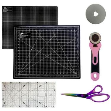 Imagem de Kit Base de Corte A3 Placa 45x30cm Régua 30x15cm Tesoura de Titanio Co