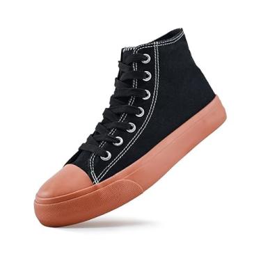 Imagem de rosyclo Tênis feminino de lona de cano alto moderno com cadarço clássico casual, Sola marrom, 45 BR