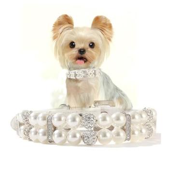 Imagem de Coleiras brancas XSPearl para cães pequenos, colar de gato com strass brilhante, lindas coleiras de cristal para filhotes de cachorro pequenas médias fêmeas e gatinhas, joia de diamante para animais