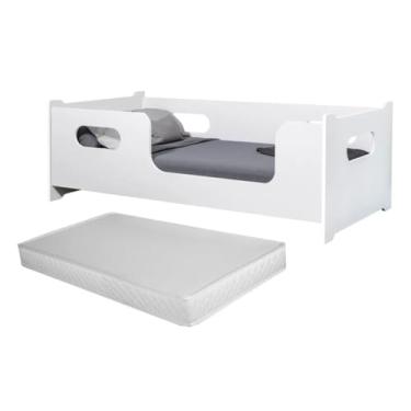 Imagem de Cama Solteiro MDF Montessoriana Moderna Proteção Lateral Com Colchão Resistente Robusta
