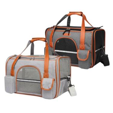 Imagem de Bolsa De Transporte Viagem Avião Aérea Pet Luxo Em Couro 44x29x26cm Para Cães Gatos (Cinza Claro)