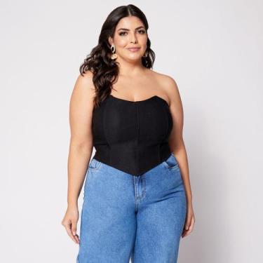 Imagem de Blusa Cropped Plus Morcego Corset com Bojo - Sal Do Mar, Preto