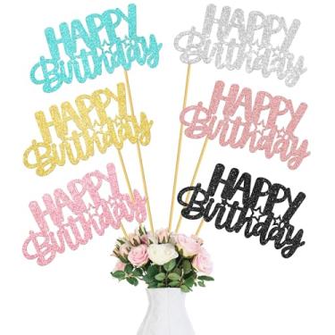 Imagem de Bastões de mesa de centro de feliz aniversário com glitter, decorações de aniversário coloridas, artigos de festa de aniversário de 10, 13, 16, 18, 21, 30, 40, 50, 60 anos, artigos de festa de