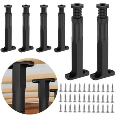 Imagem de FALESOUL 6 peças de pernas de suporte de estrutura de cama ajustáveis (19,8 cm - 36,8 cm), estrutura de cama de metal resistente, pernas de suporte para móveis, peças de substituição para moldura/sofá