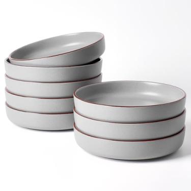 Imagem de famiware Conjunto de 8 tigelas de massa Mercury, tigelas grandes de 1000 ml, tigelas de pratos de massa de cerâmica, tigelas de servir para cozinha, seguras para micro-ondas e lava-louças, cinza claro