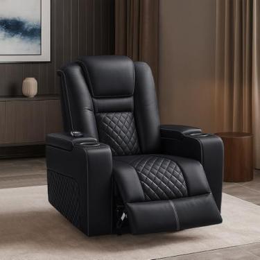 Imagem de Poltrona do Papai Elétrica Reclinável Chicago com Aquecimento Massagem e Porta Copos Entrada USB/USB-C PU Preto G94 - Gran Belo