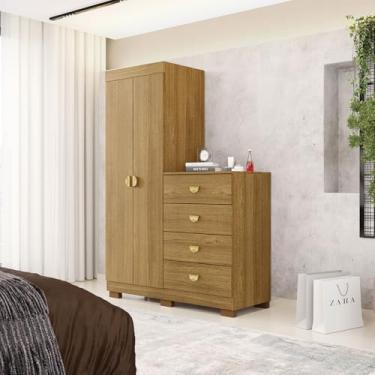 Imagem de Cômoda Roupeiro Allure 4 Gavetas 2 Portas com Prateleiras Nature G98 - Gran Belo