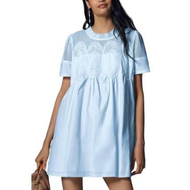 Imagem de Vestido feminino VAOYIU de renda de crochê mini azul tamanho S