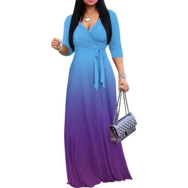 Imagem de Vestido maxi PinkPatty Gradient com decote em V e mangas 3/4 para mulh